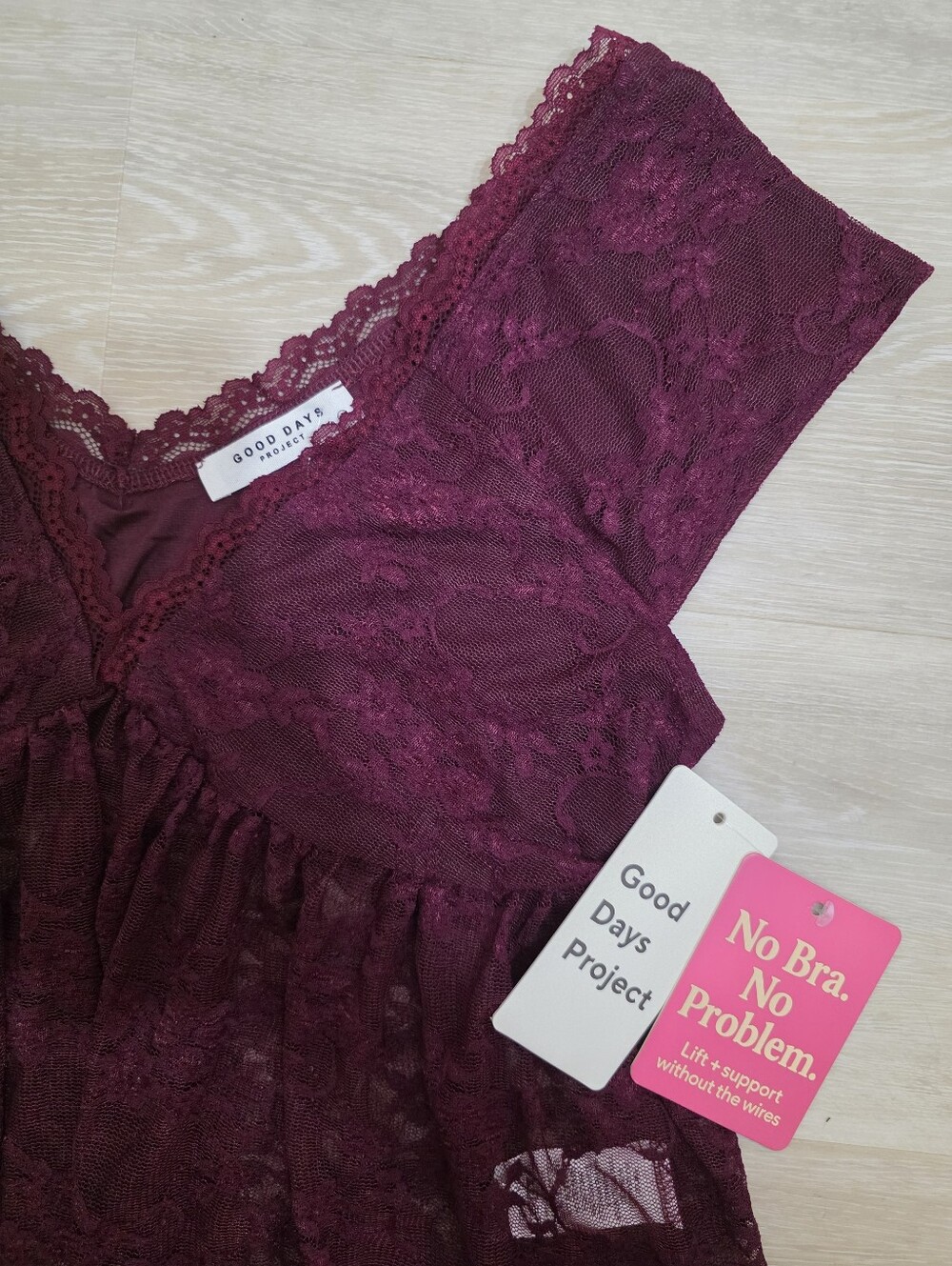 Good Days Project NWT Burgundy Lace Babydoll Top - Picture 3 of 5